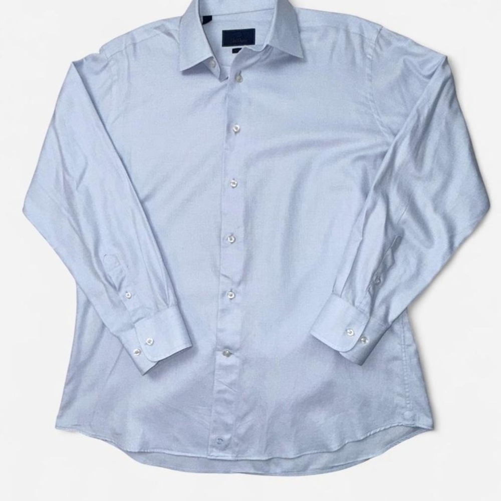 David Donahue Trim Fit Dress Shirt Mens 16 32/33 baby blue Cotton Size M 0051
